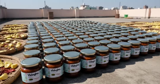 Videgha homemade achar sun drying on terrace